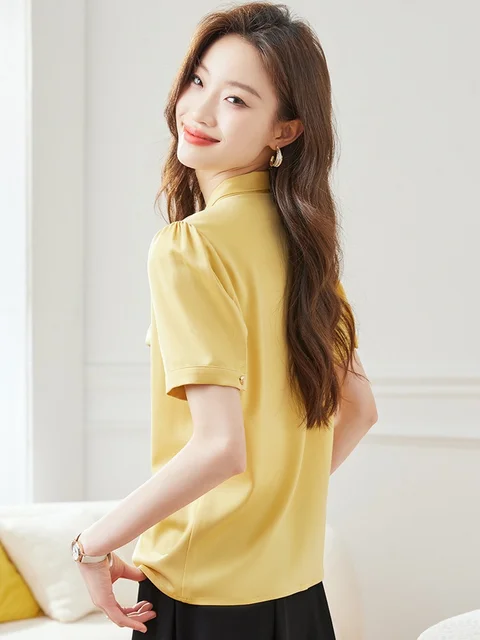 Blusas femininas de verão com laço e gola V