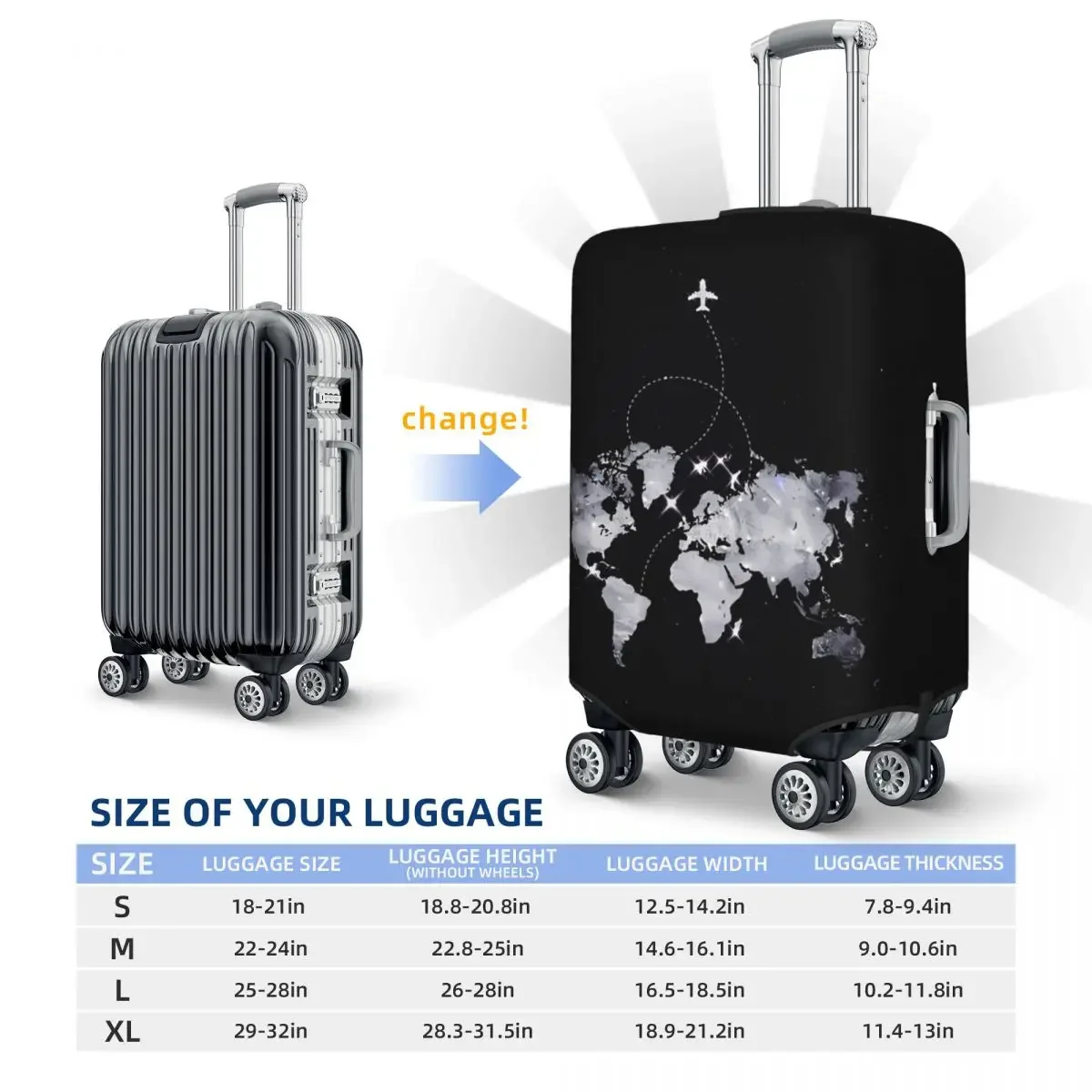 Flight Suitcase Cover Travel Map Cartoon Business Protection Holiday Elastic Luggage Supplies 6