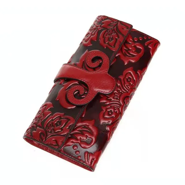 floral genuine leather wallet women long womens leather wallets large female purse real leather woman clutch purses 5