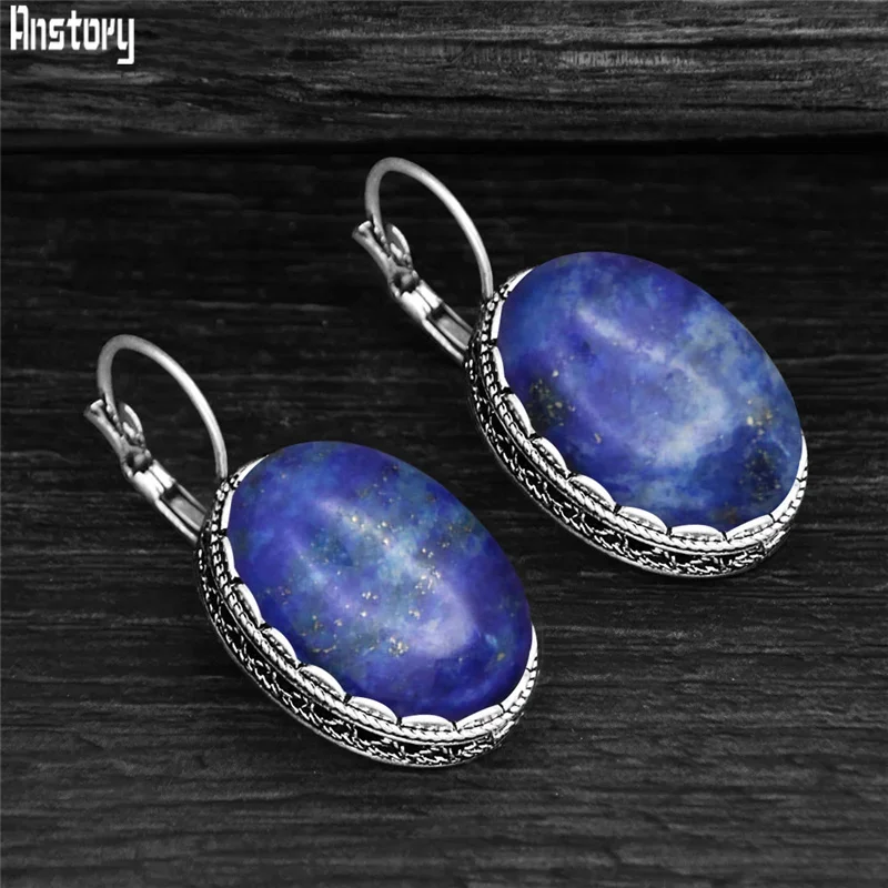 Vintage Quartz Jades Amethysts Earrings For Women Stone Lapis Lazuli Unakite Moonstone