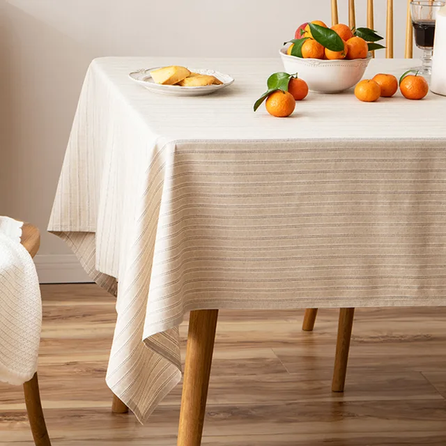 Retro Striped Cotton Linen Tablecloth 5