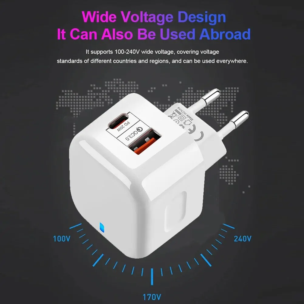 Apple Mobile Phone PD Fast Charge Android European Standard 20W Dual-Port USB + Type-C Charging Port mobile phone charger