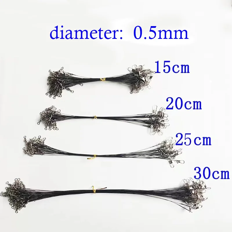 20PCS Anti Bite Steel Fishing Line Steel Wire Leader Swivel Fishing Accessory Lead Core Leash Wire 15CM-50CM