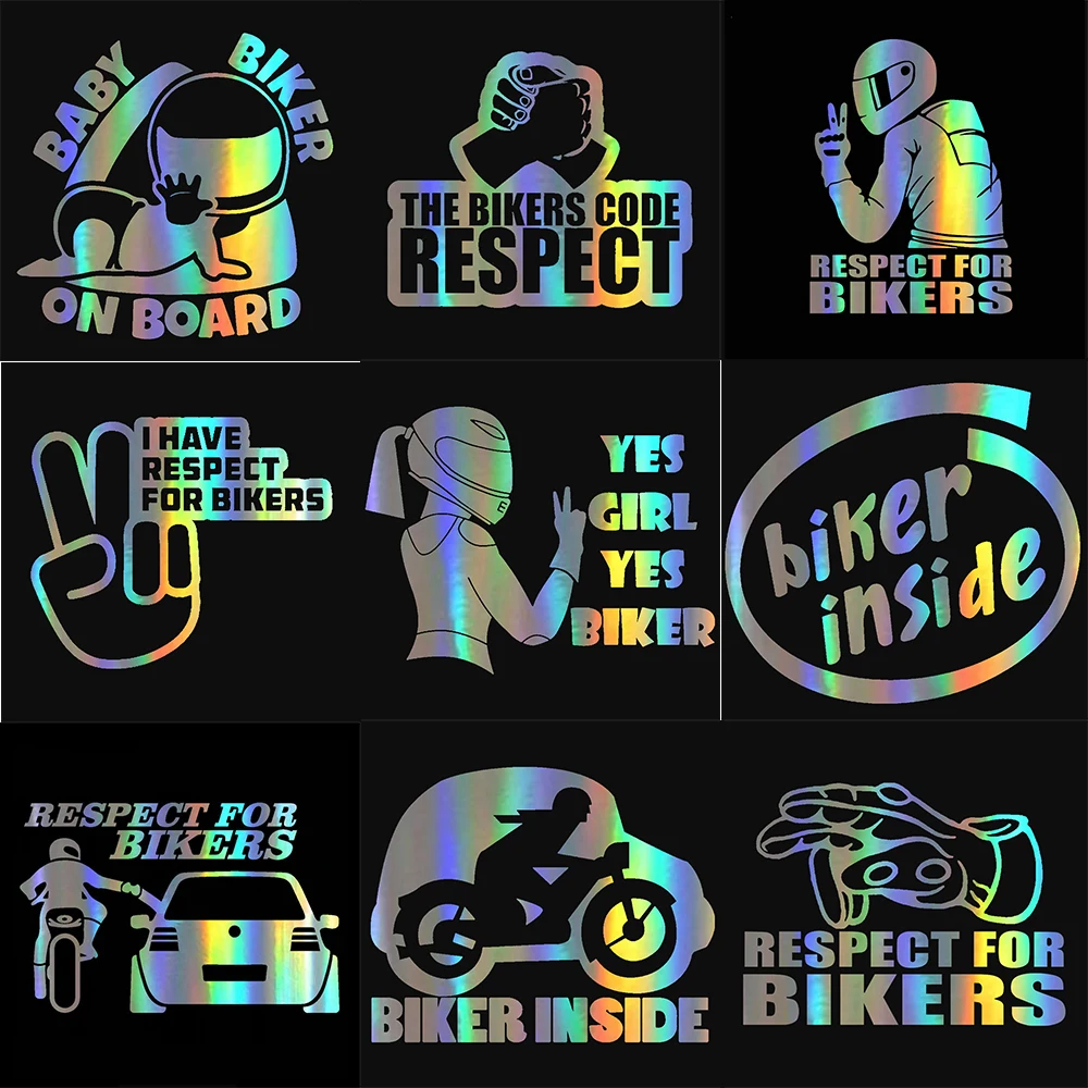 

Motorcycle Sticker Respect for Bikers Reflective Car Stickers Moto Auto Decal Funny JDM Vinyl On Car styling