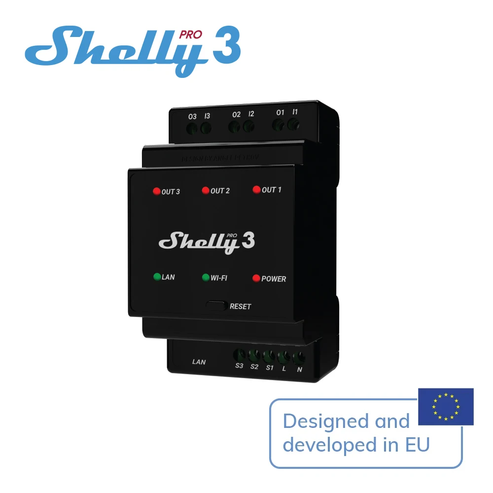 Shelly Pro 3 과전력 과전압 보호, 3 상 제어, 과전압 보호 부하, 총 장치 최대 48A