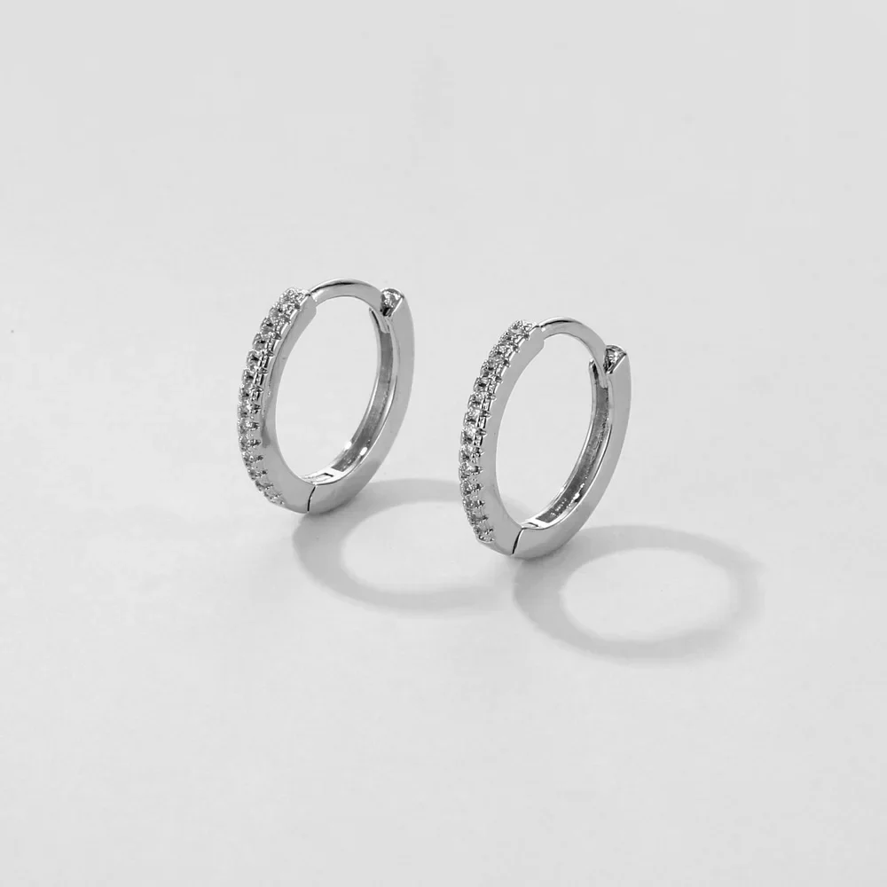 2023 Trendy Minimal Crystal Zircon16Mm Hoops Earring For Women  Simple Round Huggie Piercing Jewelry Accessories Gifts