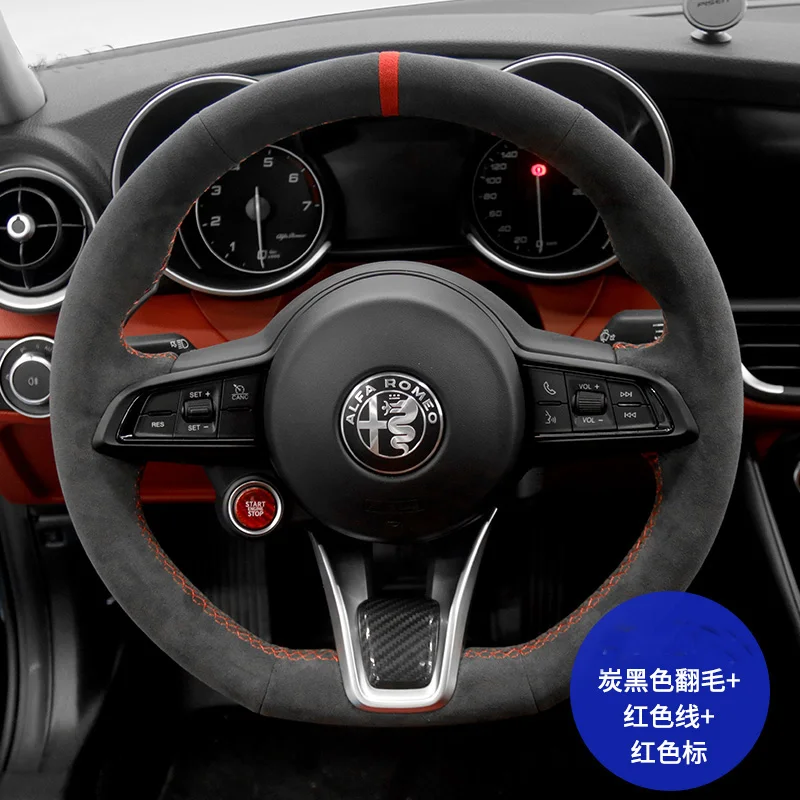 

Hand sewn anti-slip Suede Steering Wheel Cover For Alfa Romeo Giulia Stelvio 2015-2022 Interior Accessories