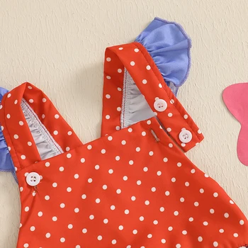 Toddler Girls Sleeveless Rompers American Flag Print Bowknot Jumpsuits Summer Independence Day Outfits Bow Bodysuits 4