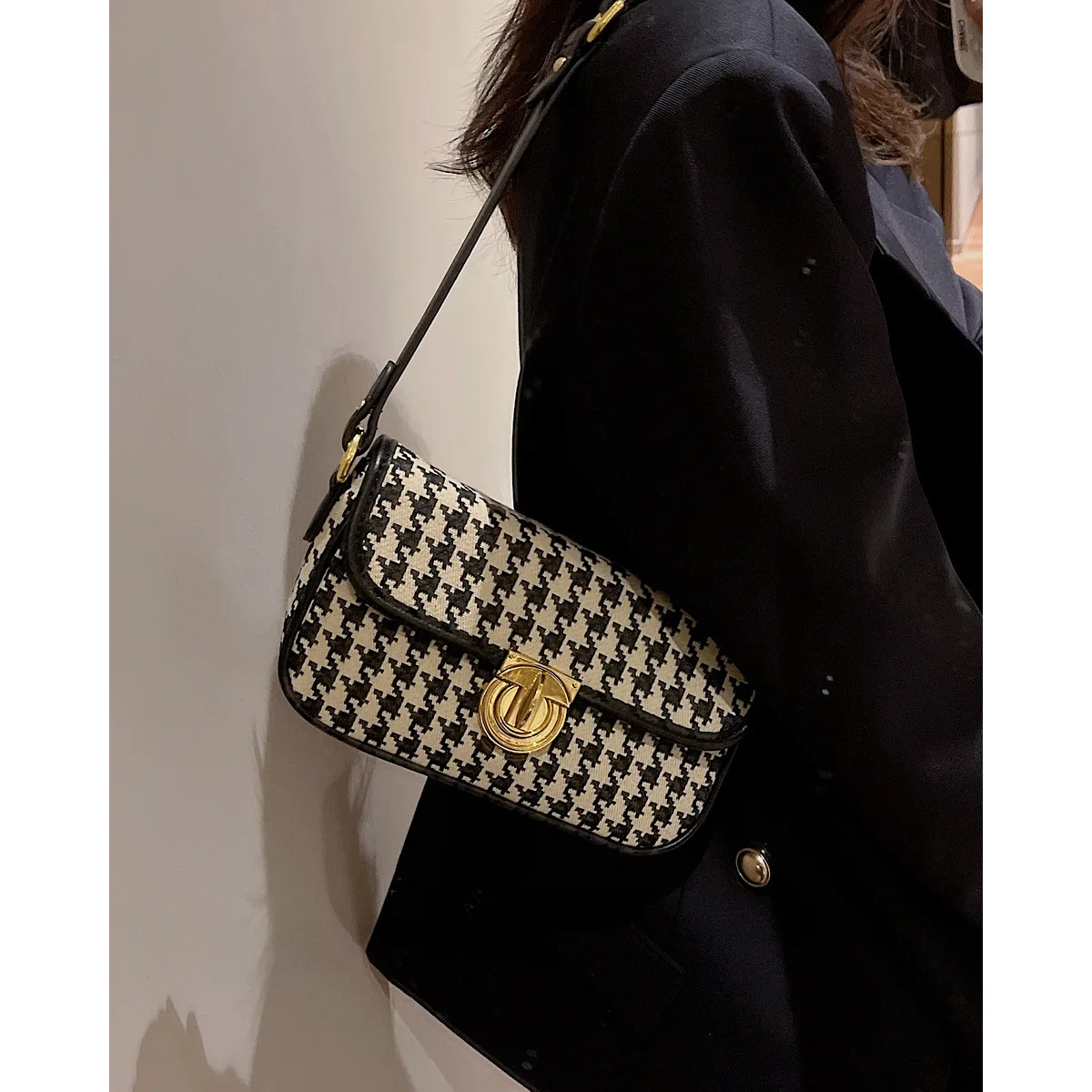 

Houndstooth Vintage Women's Handbags Exquisite Luxury Shoulder Bags Designer Autumn Winter New Neck Bags Brand Handbags