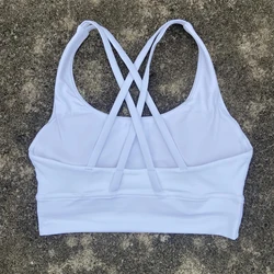 Women's Solid Color Athletic Sport Bra with Cross-Back Design - High-Quality, Shockproof, with Removable Chest Pads for Gym and Yoga Workouts (White)