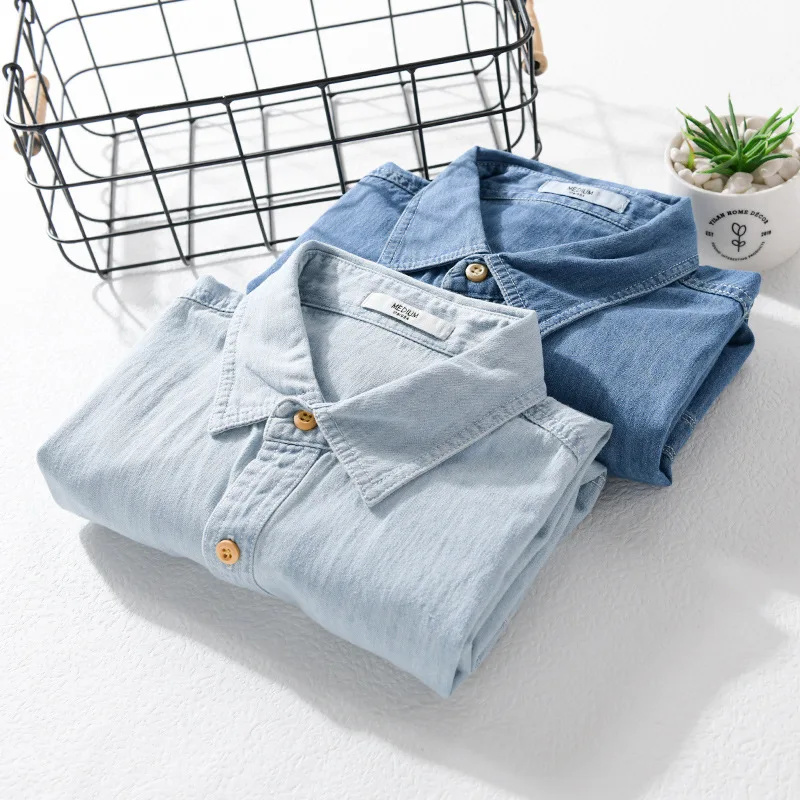 Denim Shirt Light and Thin Summer Short-sleeved Denim Shirt for Men Suitable for Daily Commuting