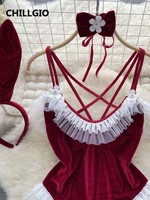 CHILLGIO Women Velour Strappy Bodysuits Fashion Erotic Suits Bodycon Backless Combination Catsuits Sexy Lace Patchwork Rompers - Image 3