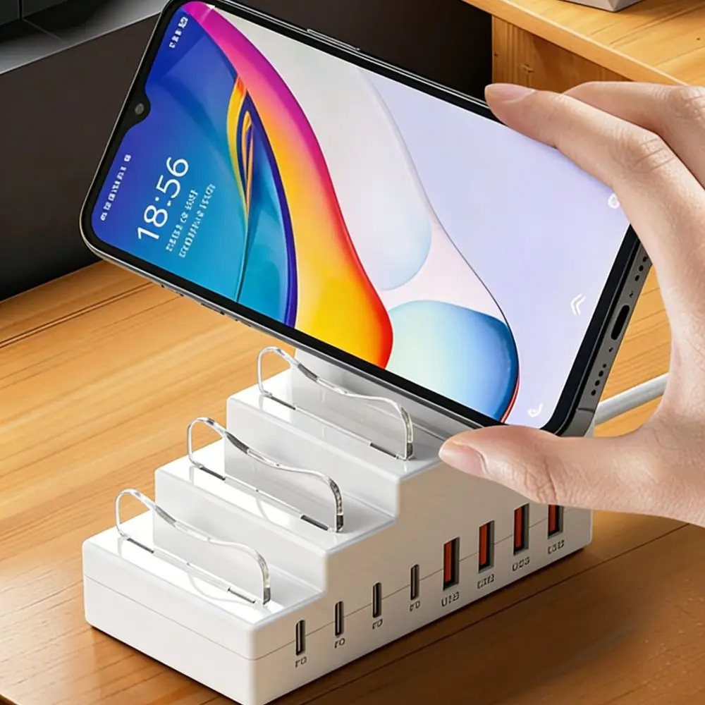 66W 전원 소켓 브래킷 충전기 4USB 포트 4타입 C 포트 데스크탑 충전 멀티탭 PD 고속 충전 8포트 소켓
