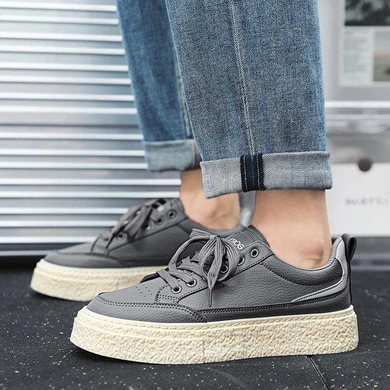 

Мужская обувь весна 2024, низкие студенческие туфли на платформе для мужчин, модные удобные серые кожаные универсальные туфли для мужчин, Новинка