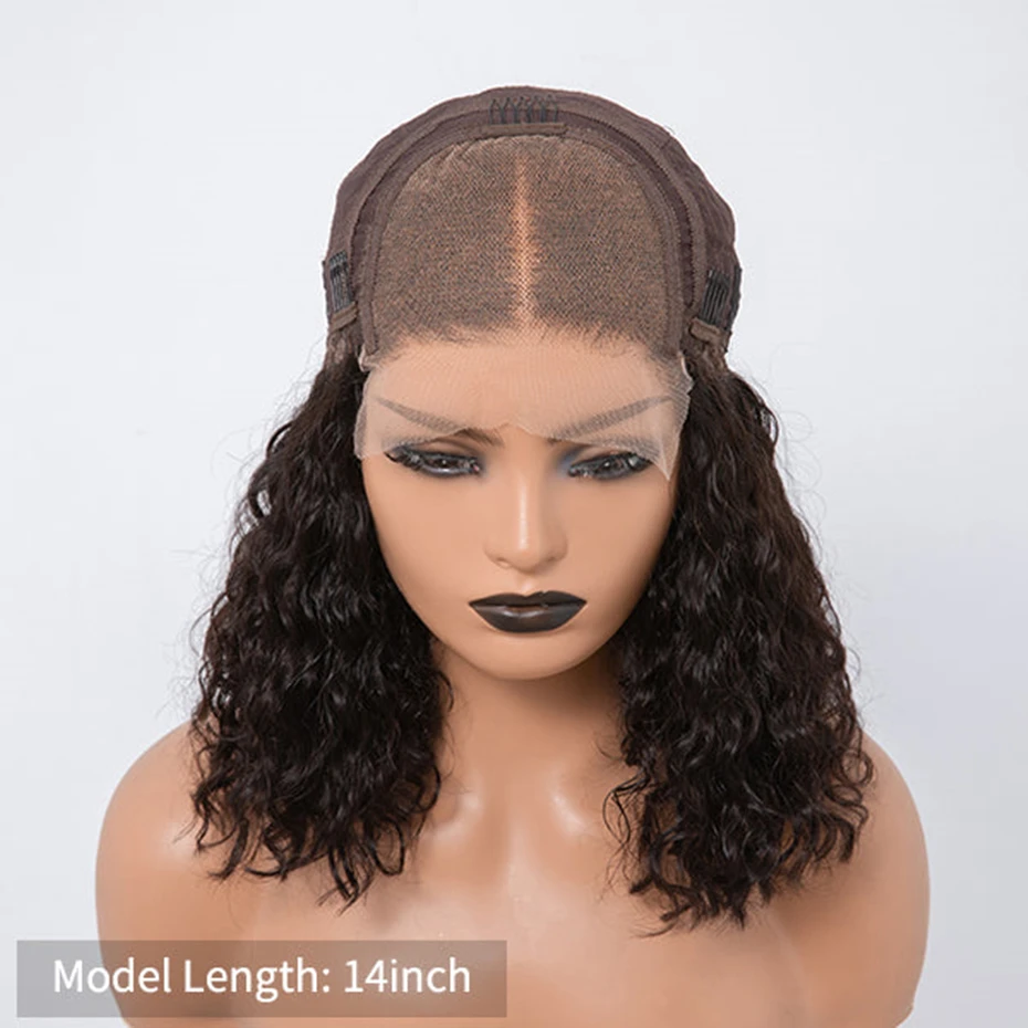 Falowana krótka, koronkowa ludzka peruka brazylijska przezroczysta koronkowa peruka kręcona peruka 4x4 dla czarnych kobiet na wyprzedaży