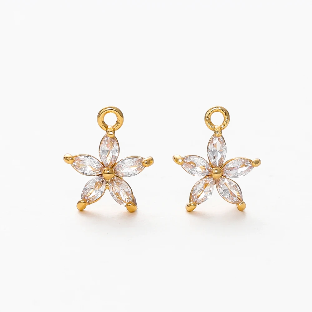 

10*11MM 18K Gold Color Brass with Zircon Flowers Charms Pendants Jewelry Making Supplies Diy Necklaces Findings Accessories