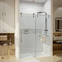 56-60" W × 76" H Glass,Frameless with Handle and Seal Strip for Waterproof,Sliding Shower Door in Stylish and Modern,Sliver 1