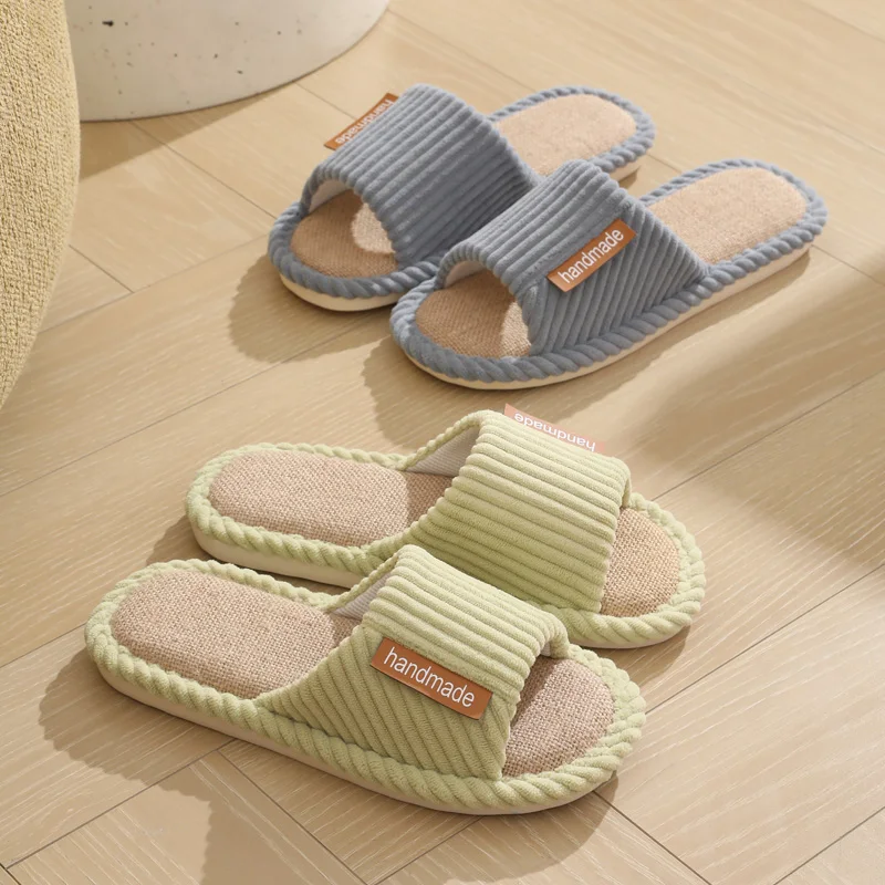 Linen slippers for men, quiet and breathable flooring for home use, cotton and linen slippers for women in summer 2