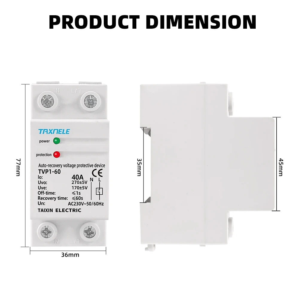 40a 63a 230V Din Rail Automatische Terugwinning Opnieuw Verbinden Over Voltage En Onder Spanning Beschermende Inrichting Bescherming Relais