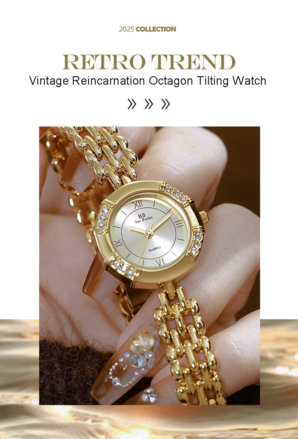 Frauen Uhr Vintage Gold Römische Ziffer Achteck Uhr Mode Luxus Quarz Damen Kleid Uhren Strass Armband Uhr Geschenk – Detail 4