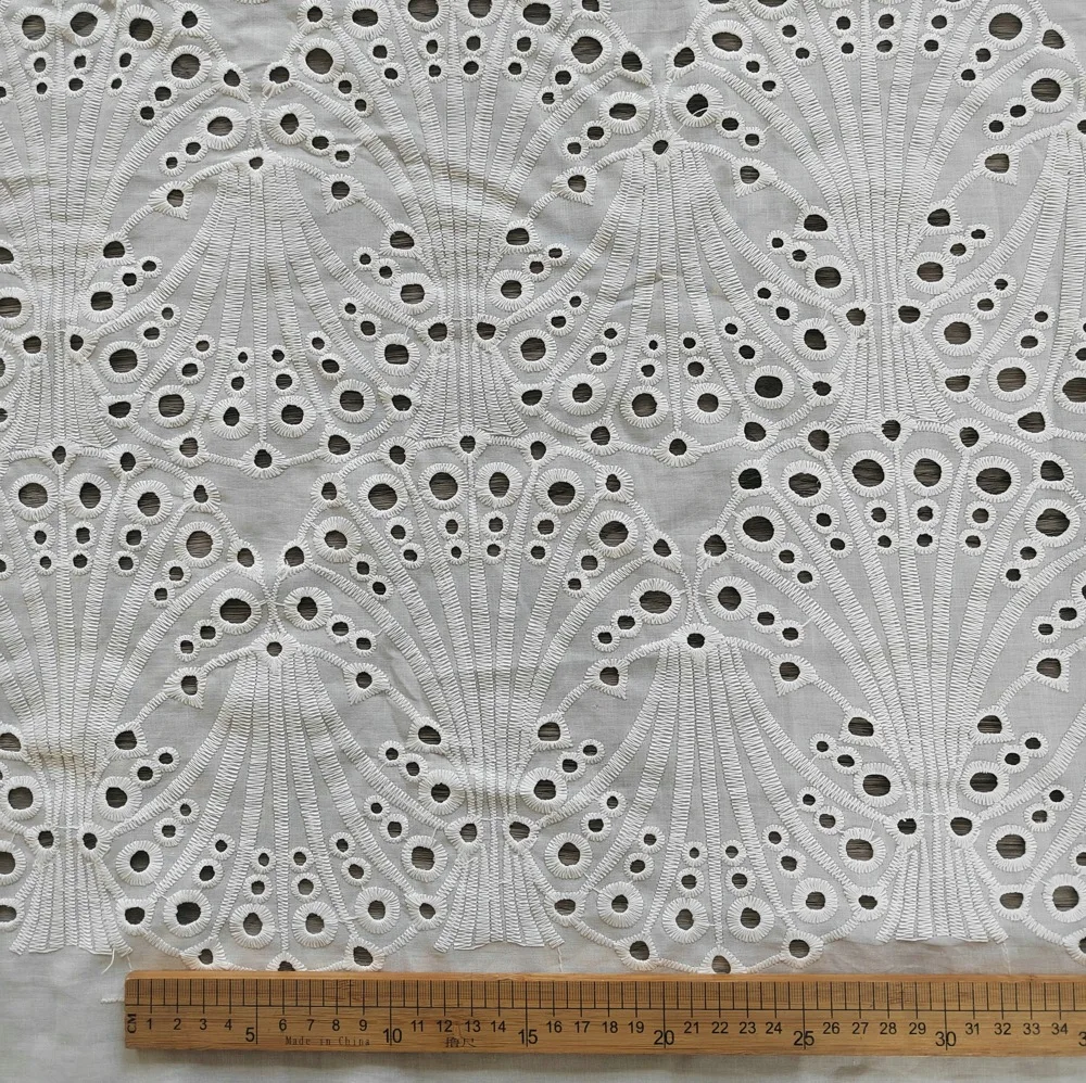 2YDS White pure cotton embroidery lace fabric eyelect hole