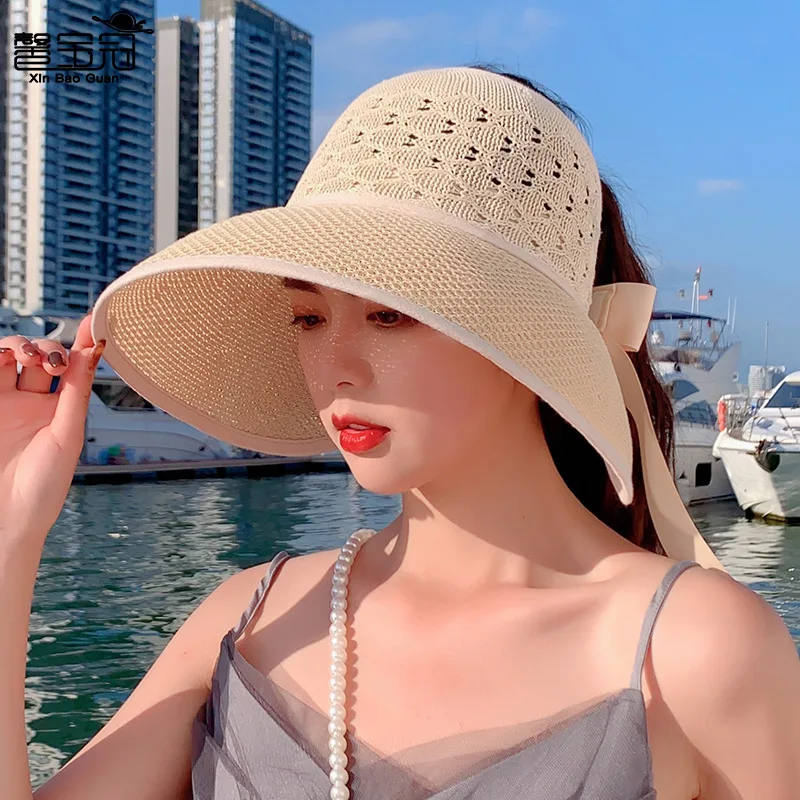 

Шляпа Женская складывающаяся, Соломенная Панама с бантом, уличный головной убор для защиты от солнца, большой размер, лето