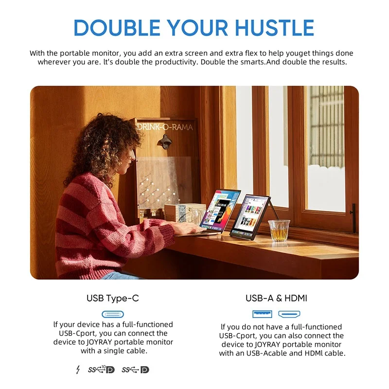 조이라이 15.6인치 휴대용 모니터 FHD 1080P IPS USB-C 노트북 디스플레이 및 액세서리, 컴퓨터 주변기기, 사무용품