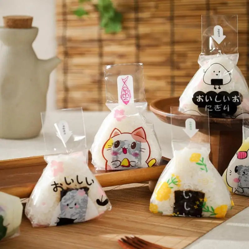 100Pcs 스시 가방 사랑스러운 일본식 삼각형 쌀 공 일회용 포장 가방 스시 만..