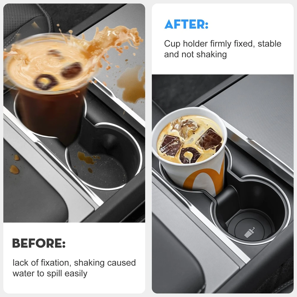 Water Cup Holder Insert Center Console Organizer TPE Storage Box Car Accessories For Tesla Model Y Juniper 2025 Model 3 Highland