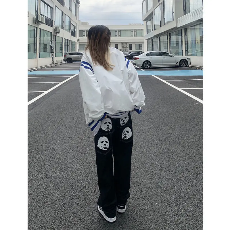 2022 Fashion high street hip-hop loose all kinds of printing straight wide leg jeans Y2K retro Harajuku jeans unisex