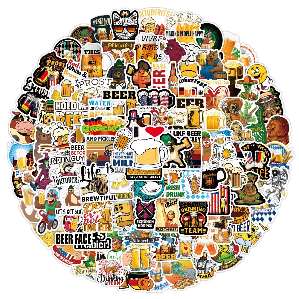 

10/30/50/100PCS Funny Beer Oktoberfest Cartoon Graffiti Stickers Toys DIY Laptop Motorcycle Helmet Cup Phone Decals Decoration