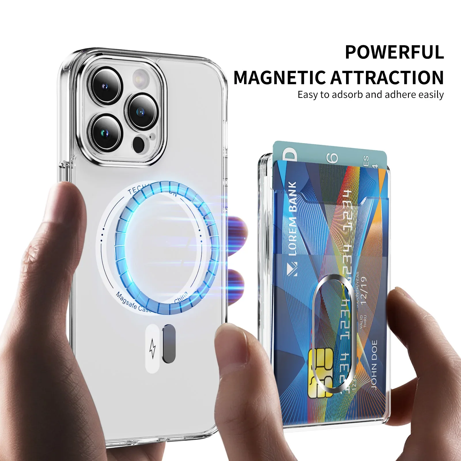 Plastic Magnetic Card Holder for Magsafe Magnet Wallet Socket Cards Slot Portable Card Case for IPhone 16 Pro Max Samsung S25