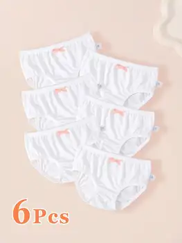 6 pezzi di slip per bambine in misto cotone, 2-11 anni, colore solido, decorazione con fiocco, intimo morbido in poliestere ed elastan, traspirante, per tutti i giorni.
