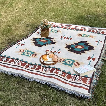 Outdoor Picnic Mat  Portable Lawn Carpet Bohemian Camping Blanket Moisture-Proof Travel Floor Carpet For Park Hang Beach 1