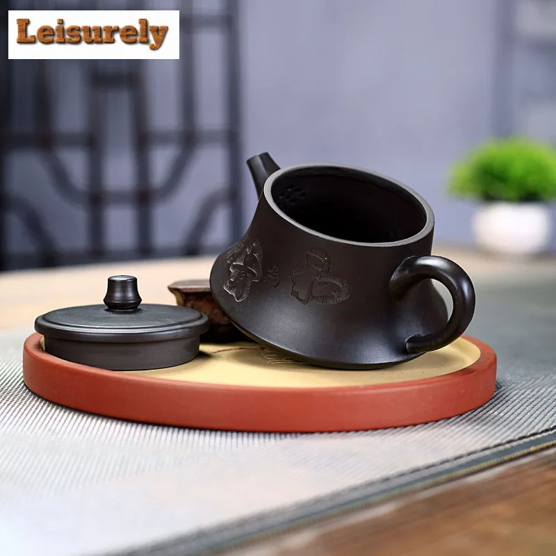190ml Classic Yixing Purple Clay Teapots Handmade Curve Pot Raw Ore Black Zhu Mud Kettle With Strainer Chinese Zisha Tea Set Cha