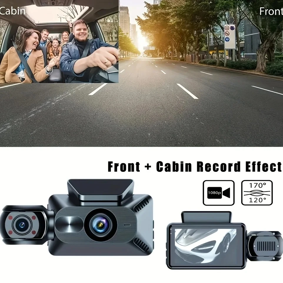 IPS 자동차 Dvr 대시 캠, 풀 HD 1080P IR 나이트 비전, 전면 캐빈 후면 광각 루프 녹화 차량 액세서리, 3 채널, 3 인치