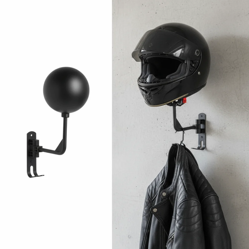 Multi-functional Motorcycle Helmet Holder Steel Sturdy Wall Mount Rack with Screws Convenient Helmet Hook Living Room Display