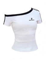 Summer 100% Cotton White Off shoulder Top Women Sport Casual Body Short sleeve T shirt Female Sexy Basic Tees Korean 1