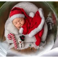 Christmas Baby Girl Outfit Set: Velvet Romper Dress with Terry Trim & Santa Hat - 0-3 Months Newborn Holiday 크리스마스 아기의상