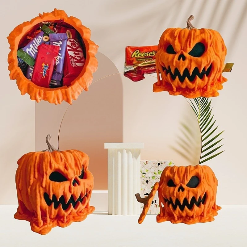 18x15cm Halloween Pumpkin Head Resin Ornaments New Small Home Atmosphere Decorations with Lid Simple Storage Party Decoration
