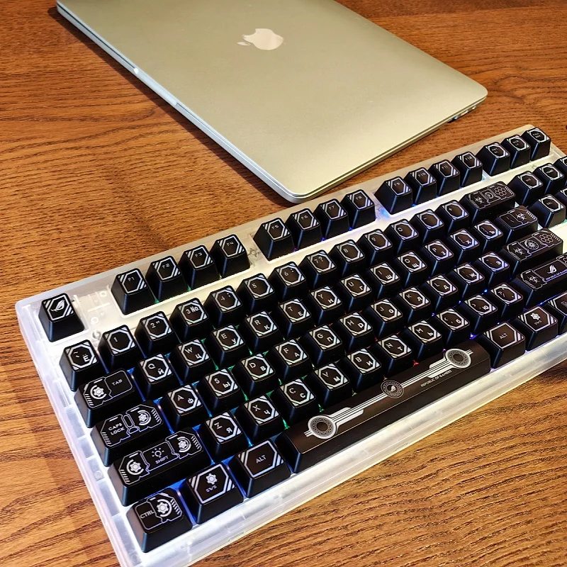 Russo Translúcido Keycaps Teclado Mecânico Faça Você Mesmo Preto Keycaps Backlight Keycaps Projeto Yuan 108 Chaves Pbt Oem Layout - Imagem 2