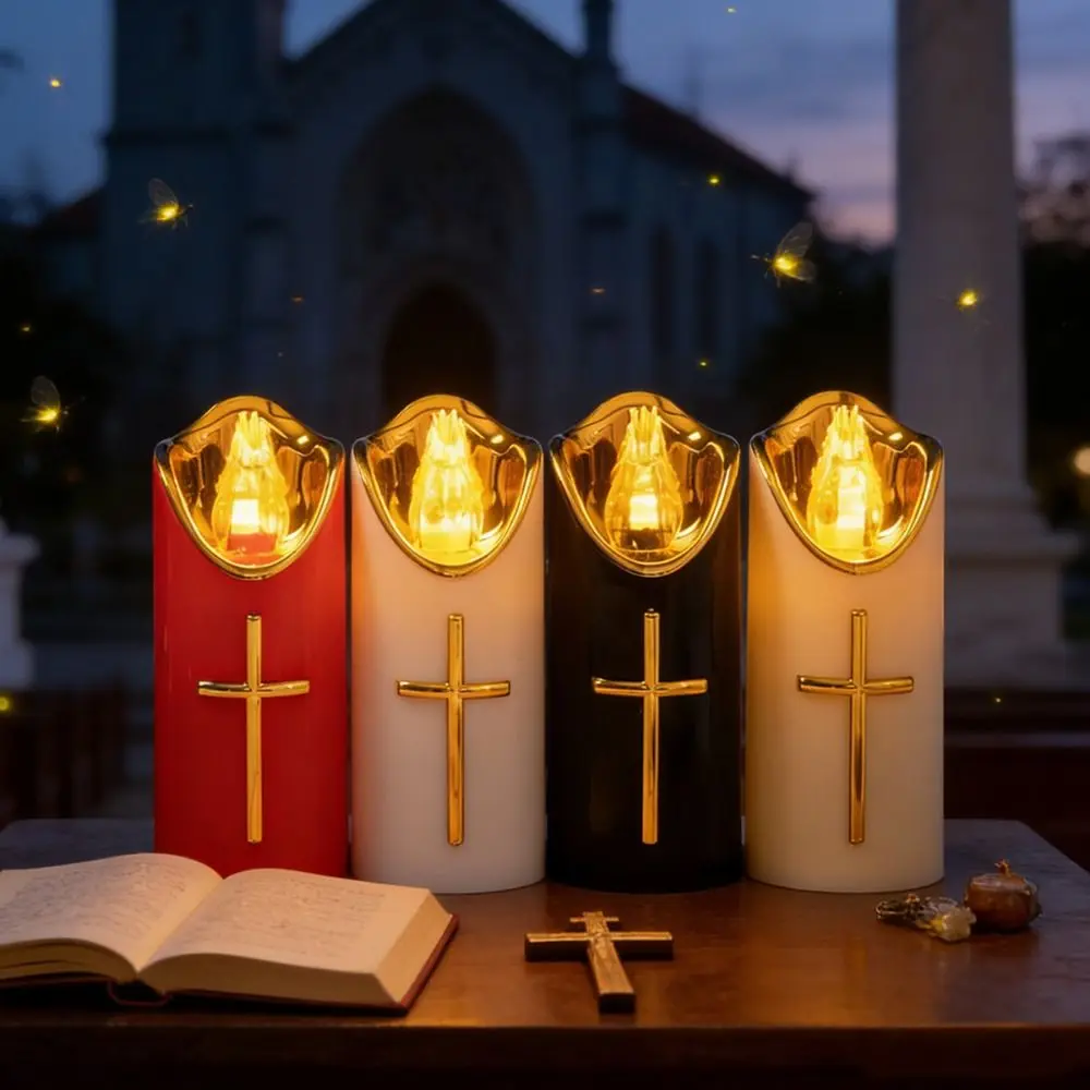 Reusable Christian Cross Decorative Waterproof Battery-Operated Flame Candles