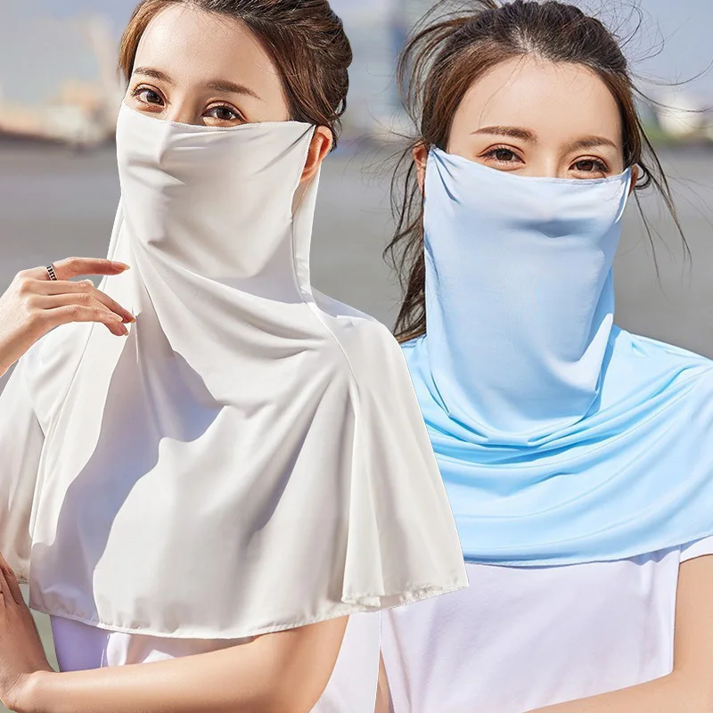 

Fashion Ice Silk Sunscreen Mask Veil Summer Anti-ultraviolet Nylon Scarf Outdoor Ear Hanging Sun Protection Facemask