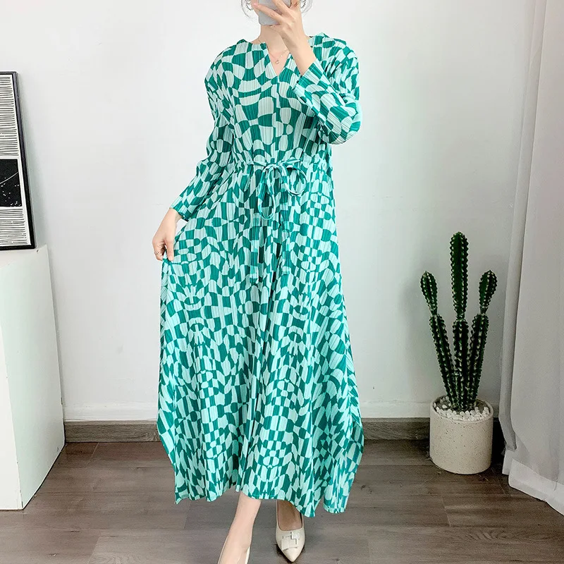 

Плиссированное Платье с V-образным вырезом, Новинка весна-лето 2023, яркое длинное платье с драпировкой