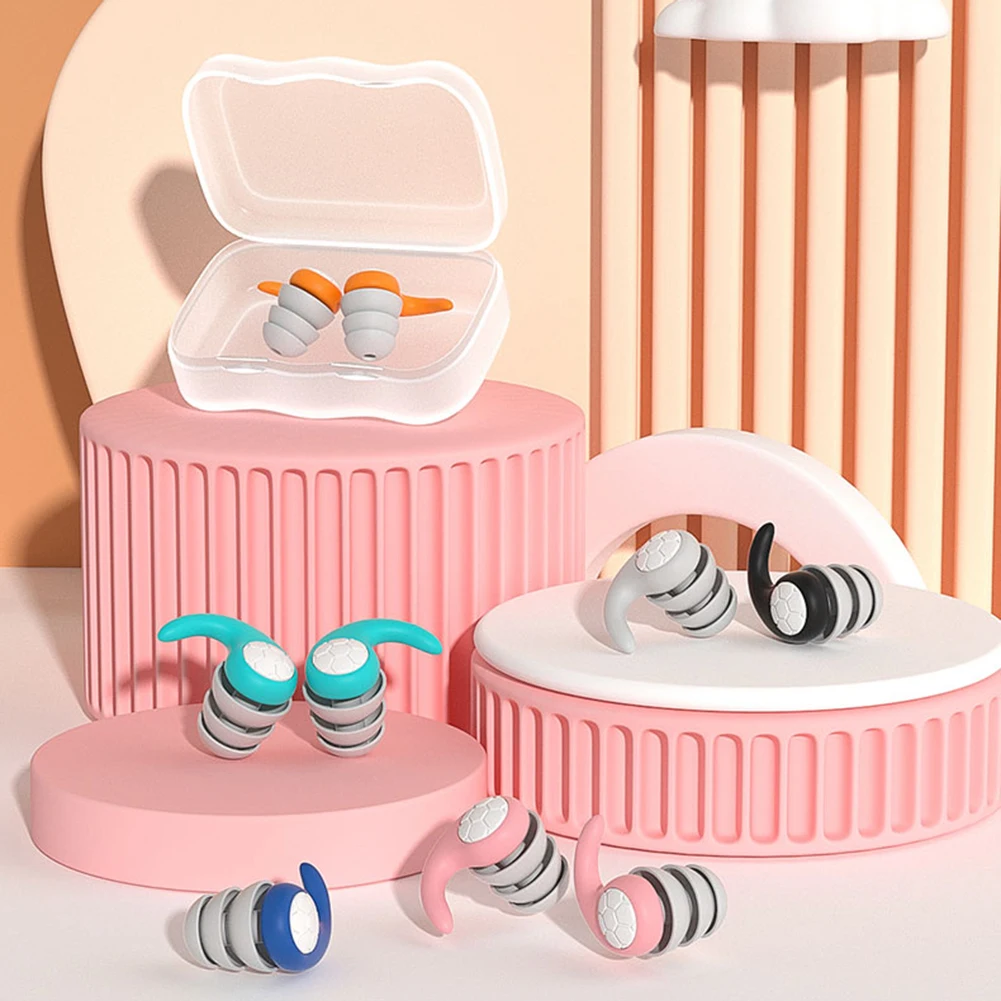 1 Pair Silicone Earplug Waterproof 3 Layers Swimming Ear Plugs Reduction Soundproof with Storage Box for 5-12 Year Old Children