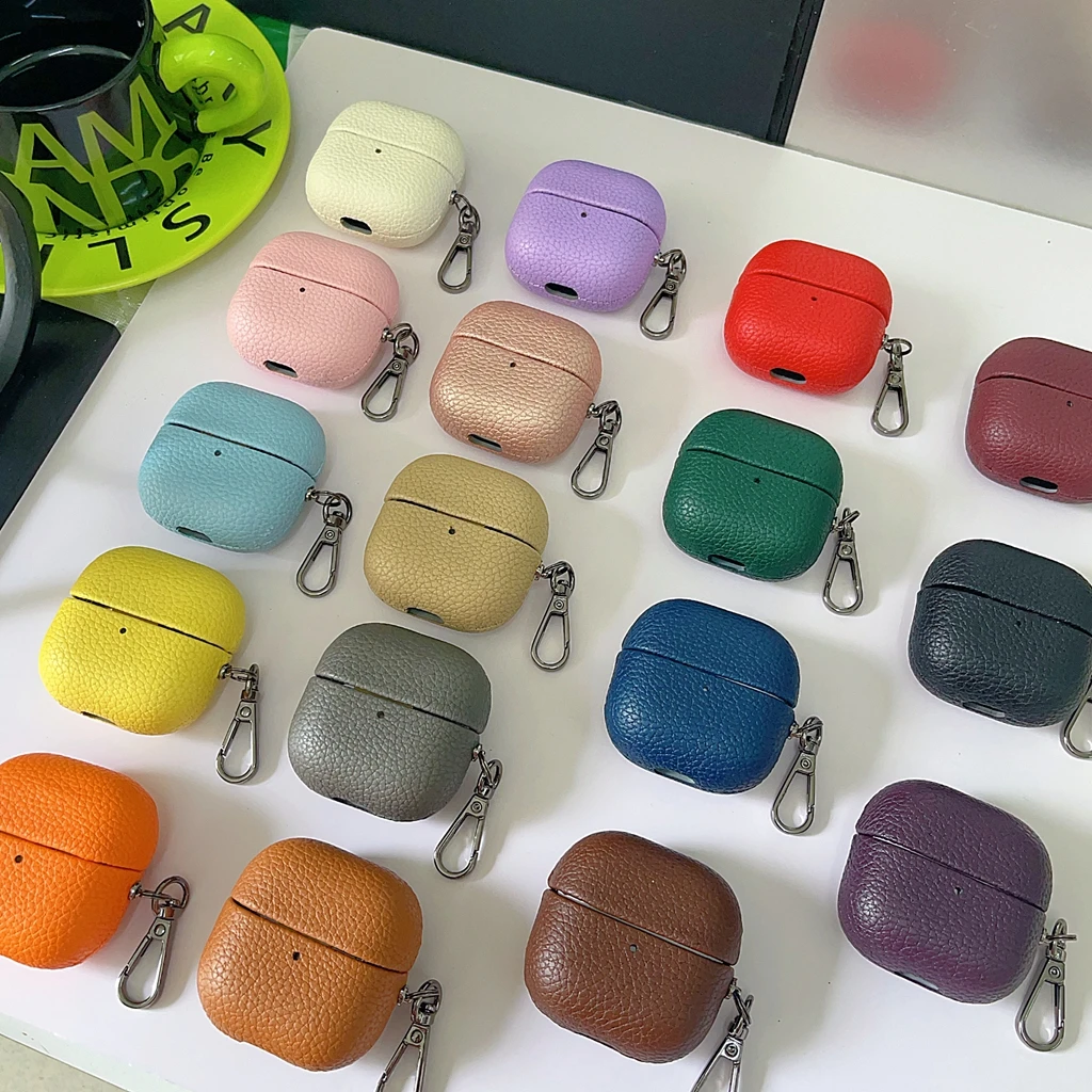 Vintage Premium Lychee Texture PU Leather Earphone Cover Case with Hook in Multiple Colors
