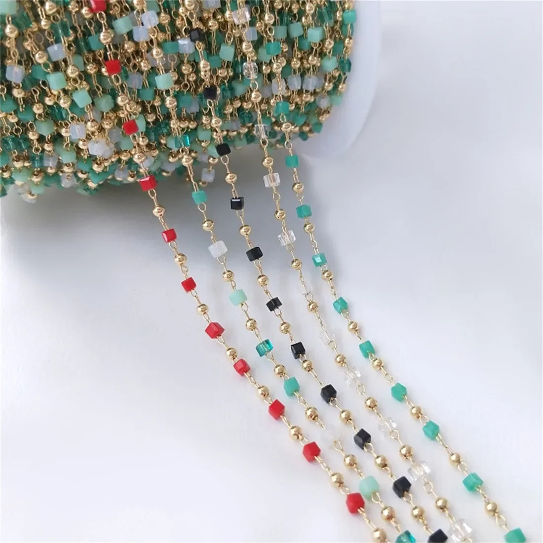 

14K позолоченная цепочка ручной работы, хрустальные Квадратные бусины, цветная циркониевая цепочка, «сделай сам», браслет, ожерелье, ювелирные изделия, материал цепочки россыпью B649