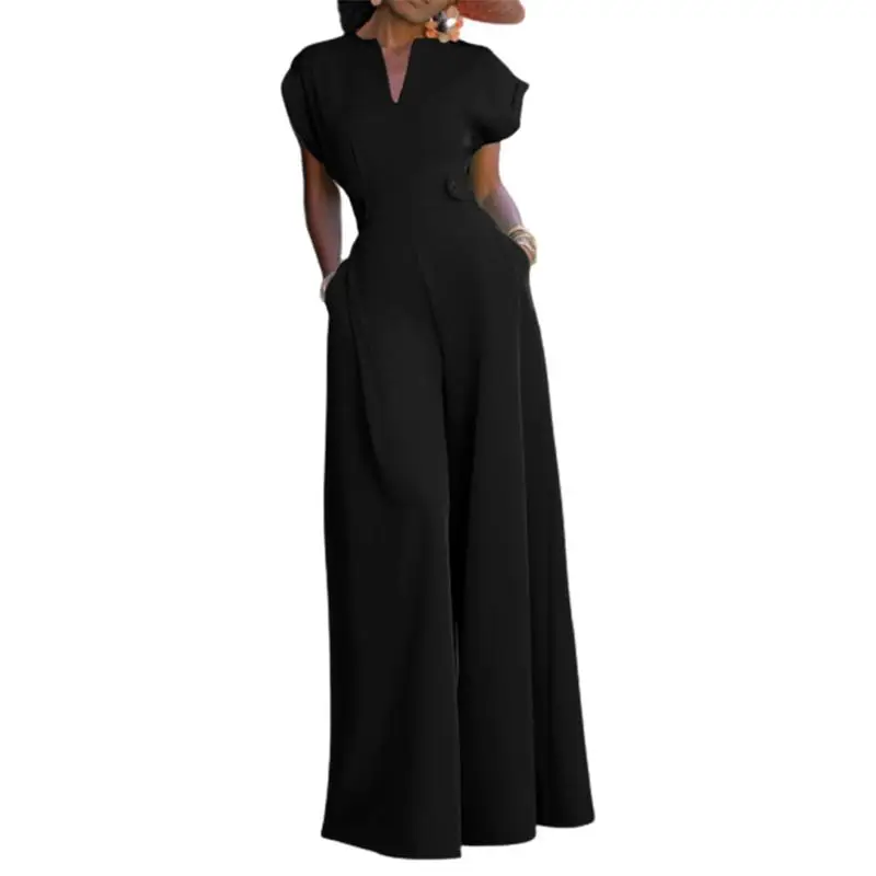 Uoozee 2023 New Women Urban Fashion Solid Color Wide Leg Jumpsuits Cap Sleeve Simple Casual Going Out Jump Suits For Women