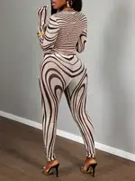 Sexy Sheer Mesh Zebra Print Bodycon Long Sleeve 2 Piece Set for Street Style Festivals Parties - Image 2