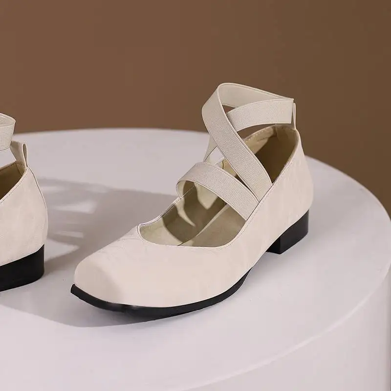 Girseaby Brand Ladies Flats Square Toe Low Heels 3cm Ankle shoes Strap Solid Concise Female Ballet Shoes Big Size 46 47 48 6
